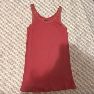 Pink lace ribbed tank top